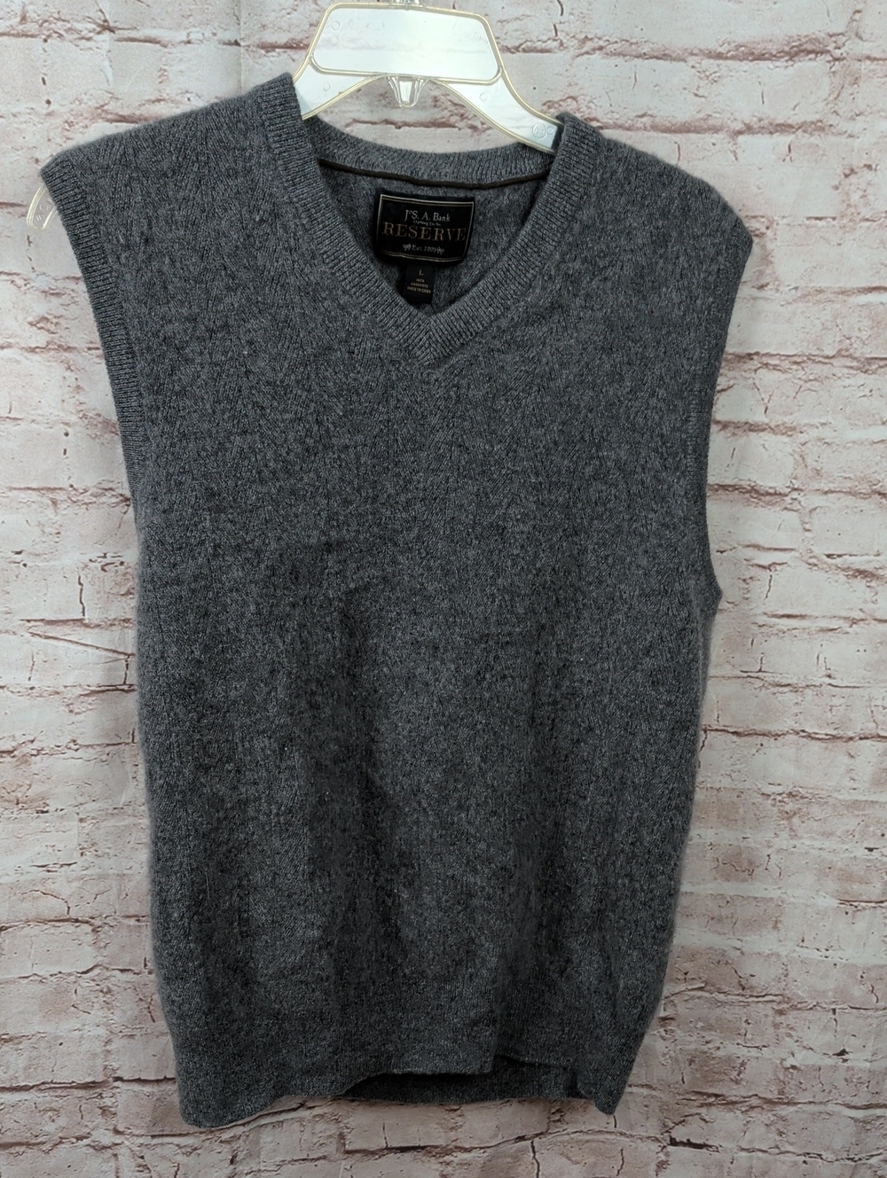 Jos. A. Bank Gray V-Neck Cashmere Sweater Vest Large